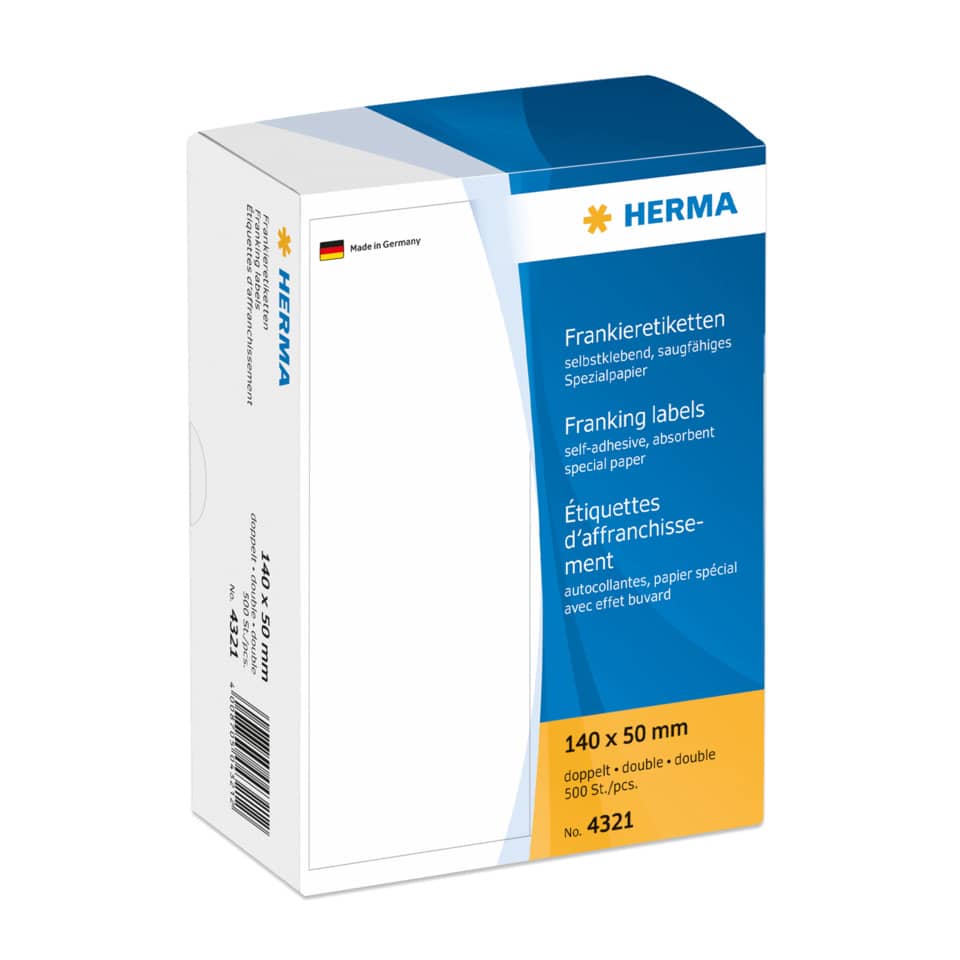 Frankieretiketten doppelt permanent, 140x50mm, 500 Stück, weiß HERMA 4321 HERMA 4321 doppelt permanent haftend