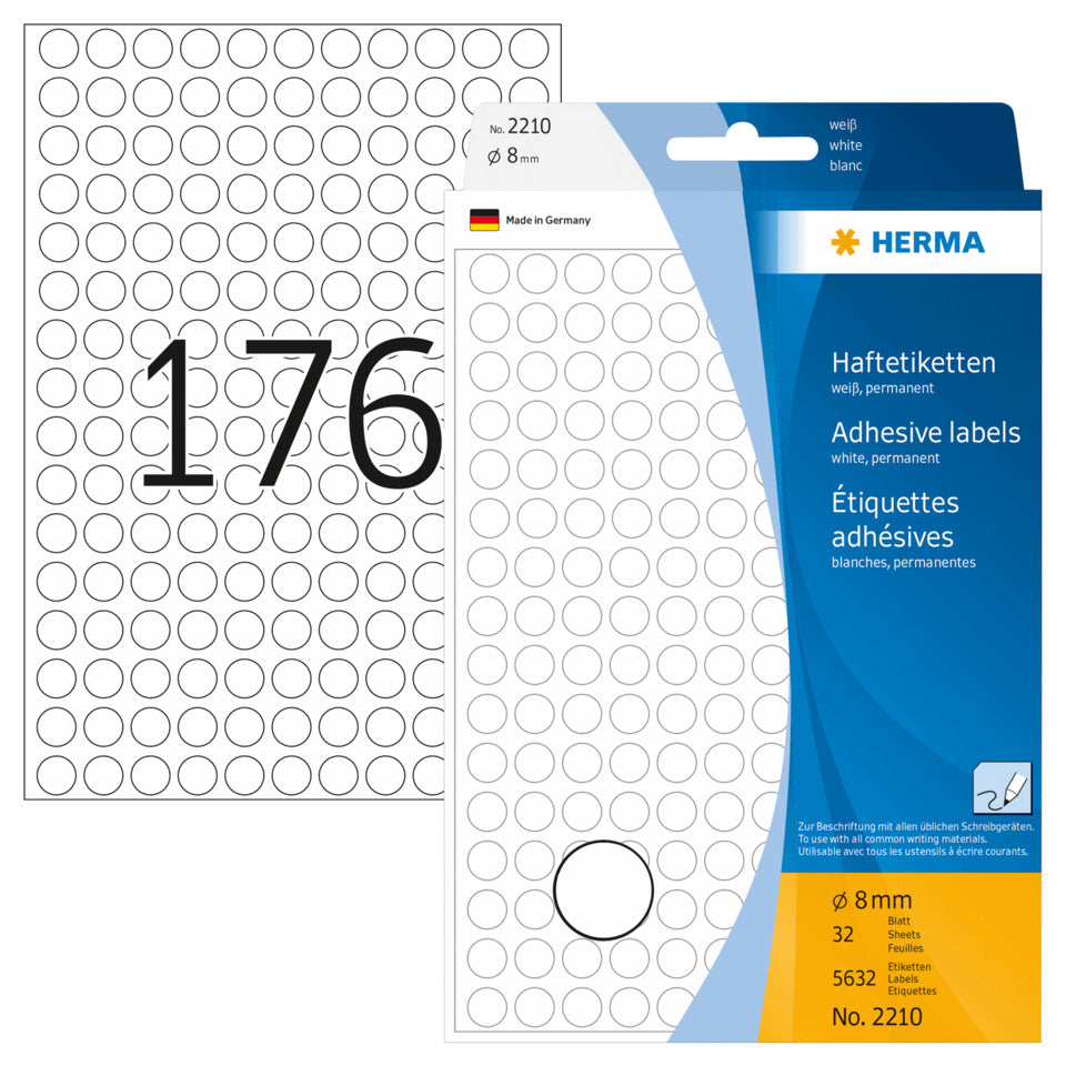 Etiketten permanent, Ø8mm, 5632 Stück, weiß HERMA 2210 HERMA 2210 Farbpunkte