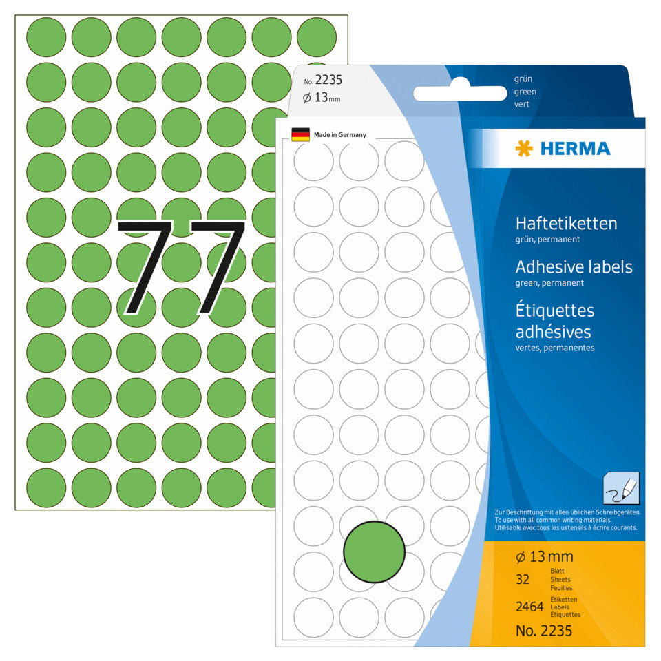 Etiketten permanent, Ø13mm, 2464 Stück, grün HERMA 2235 HERMA 2235 Farbpunkte