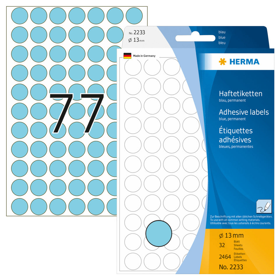 Etiketten permanent, Ø13mm, 2464 Stück, blau HERMA 2233