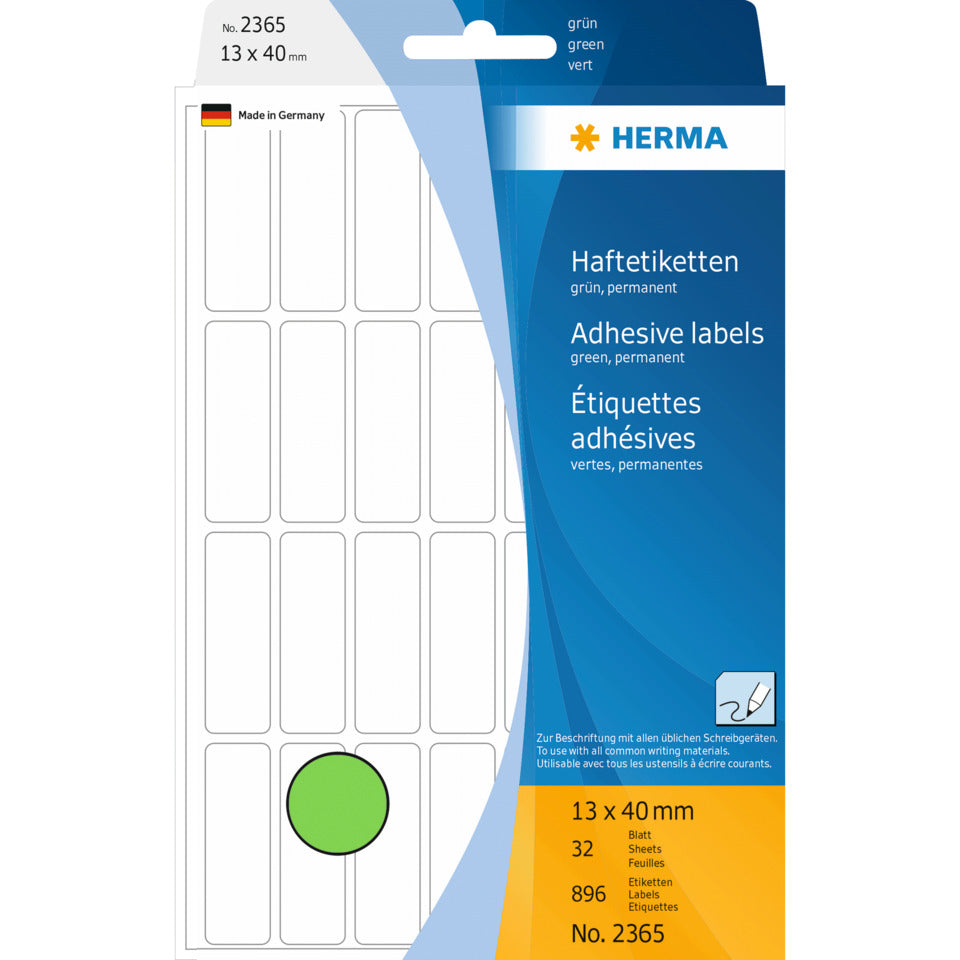 Etiketten permanent, 13x40mm, 896 Stück, grün HERMA 2365 HERMA 2365 Besorgung