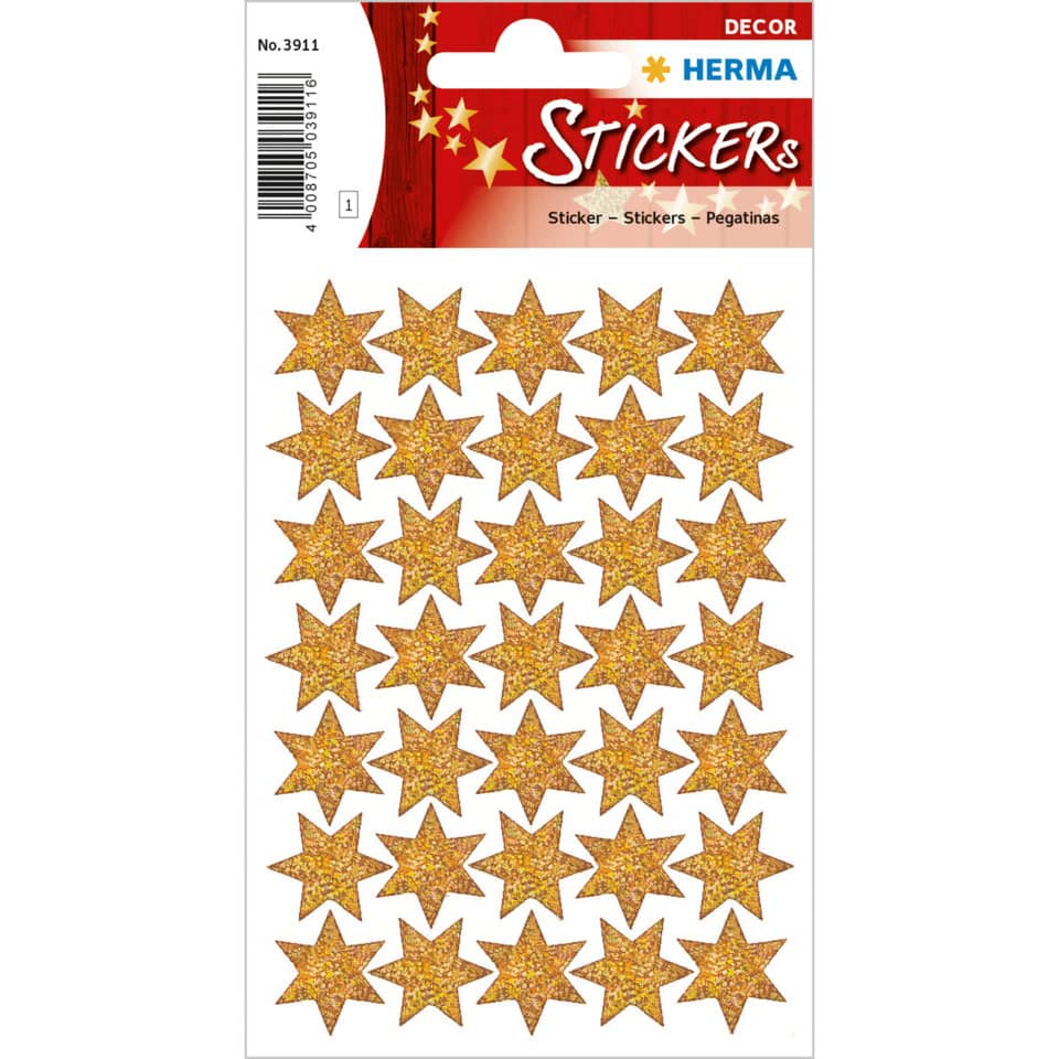 Sticker Sterne 6-zackig, gold, beglimmert, Ø 16 mm, 35 Stück HERMA 3911 HERMA 3911 Weihnachten
