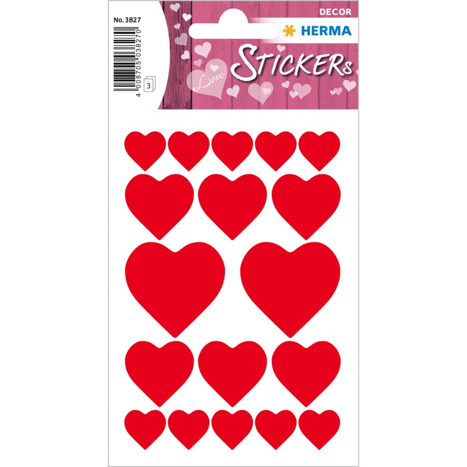Sticker Herzen rot, 57 Stück HERMA 3827
