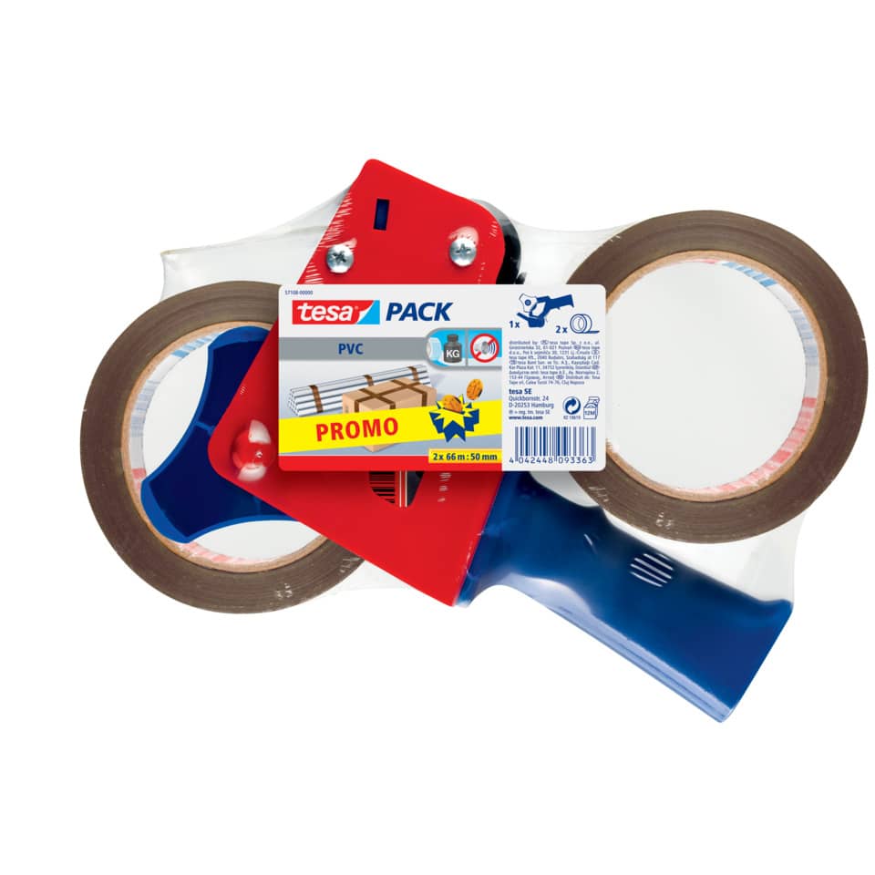 Packband tesapack® 4120, PVC, 66 m x 50 mm, braun, 2 Rollen inkl. Abroller TESA 57108-0-0 TESA 57108-0-0 Sparpack  50 mm