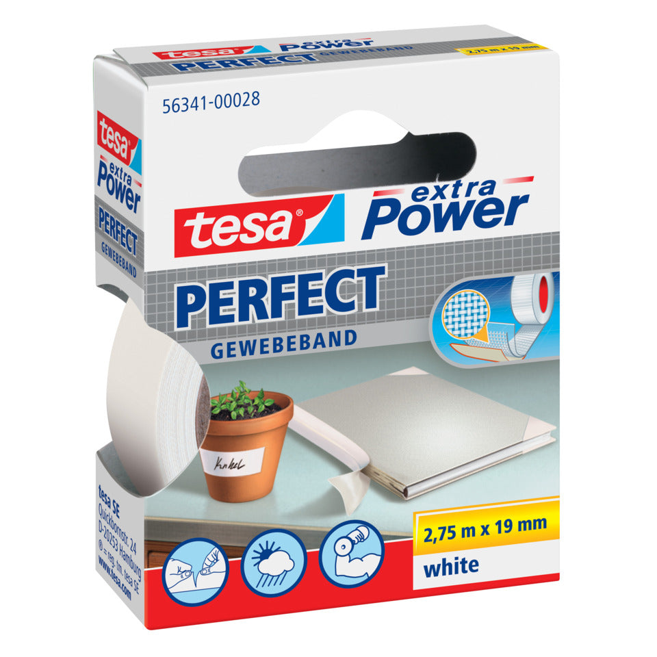 Gewebeklebeband tesa® extra Power Gewebeband, 2,75mx19mm, weiß TESA 56341-00028-04