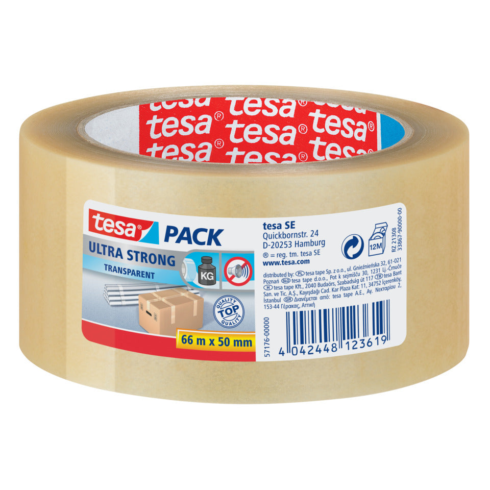 Packband tesapack® Ultra Strong, PVC, 66 m x 50 mm, transparent TESA 57176-00000-08 TESA 57176 - Ultra strong