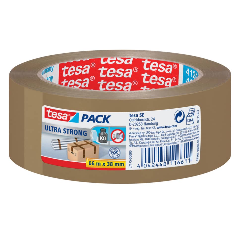 Packband tesapack® Ultra Strong, PVC, 66 m x 38 mm, braun TESA 57175-00000-02