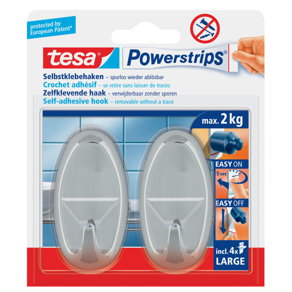 Klebehaken Powerstrips® oval, 1500g, ablösbar, 2 Stück, chrom TESA 58050-00012-20 TESA 58050-00012-20 4Str.+2Haken