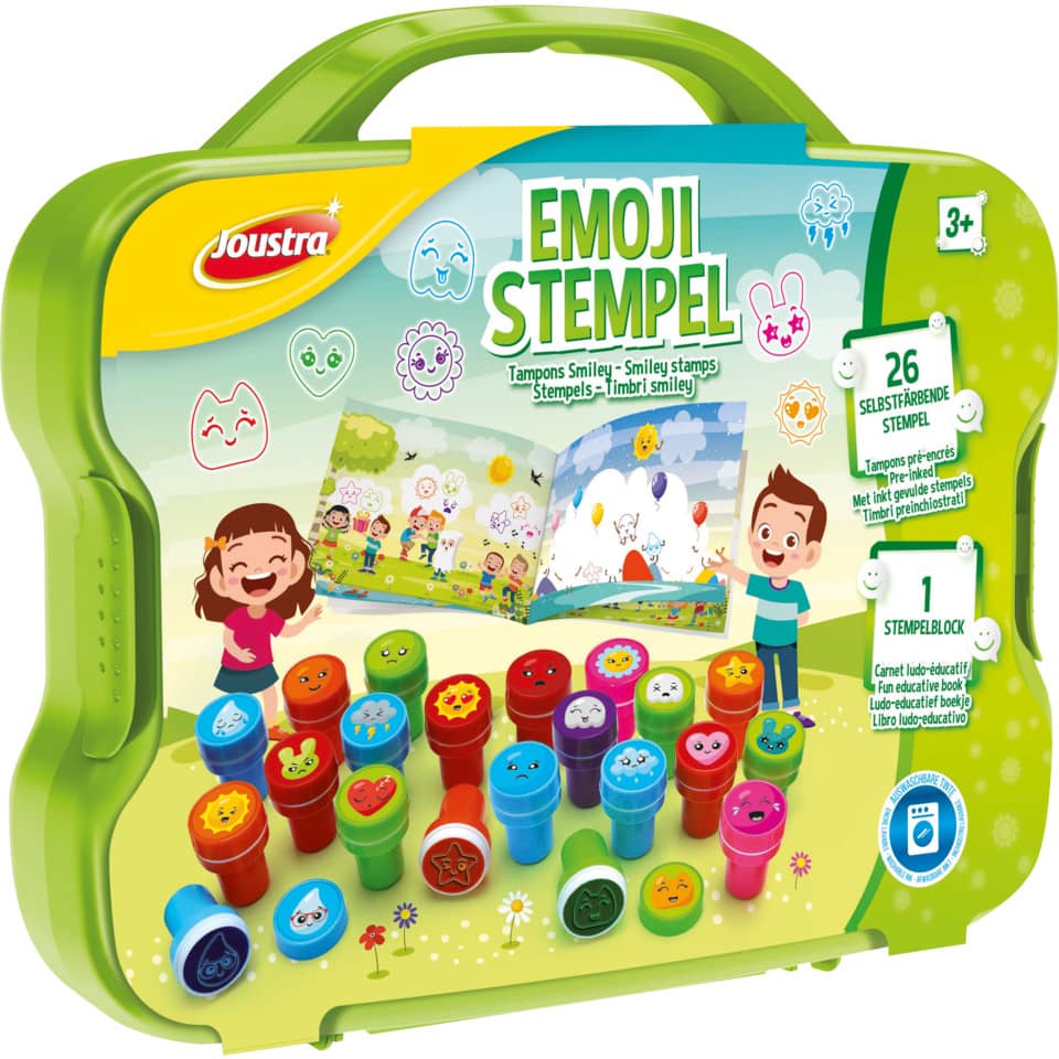 Motivstempel Emoji, selbstfärbend, Kunststoffkoffer mit 26St+1St Stempel-Block JOUSTRA J41817 JOUSTRA J41817 im Koffer