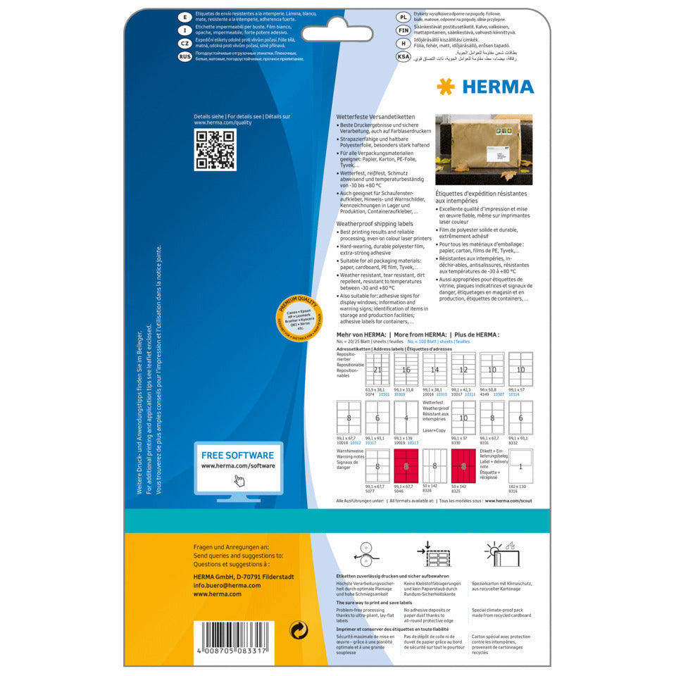 Universaletiketten stark haftend, 99,1x67,7mm, wetterfest, 200 Stück, weiß HERMA 8331 HERMA 8331 wetterfest  25x8St