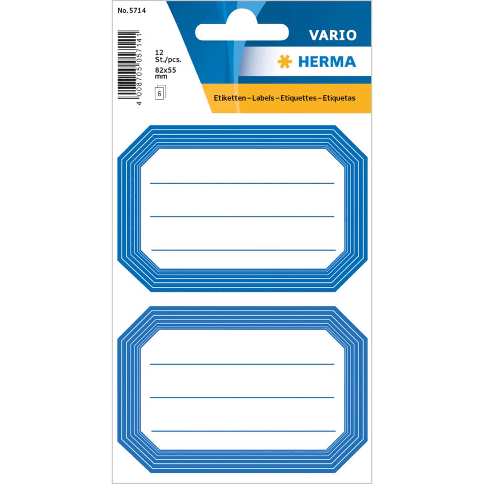 Etiketten permanent, 82x55mm, 12 Stück, blauer Rand, liniert HERMA 5714 HERMA 5714  12 Stück permanent
