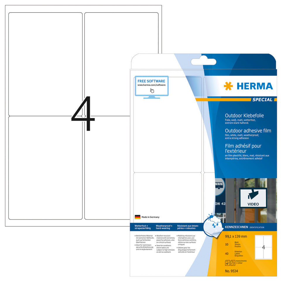 Outdoor-Etiketten stark haftend, 99,1x139mm, 40 Stück, weiß HERMA 9534