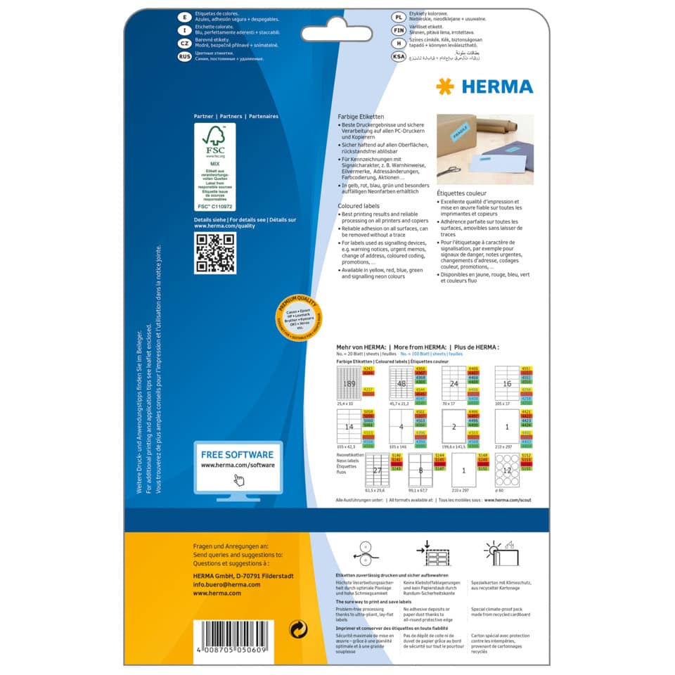 Etiketten ablösbar, 105x42,3mm, 280 Stück, blau HERMA 5060 HERMA 5060 SuperPrint 280 Stück ablösbar