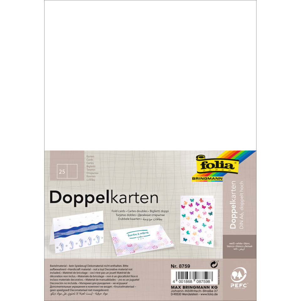 Briefkarte, A6 hoch doppelt, 190g/m², 25 Stück, weiß FOLIA 8759 FOLIA 8759 doppelt 190g
