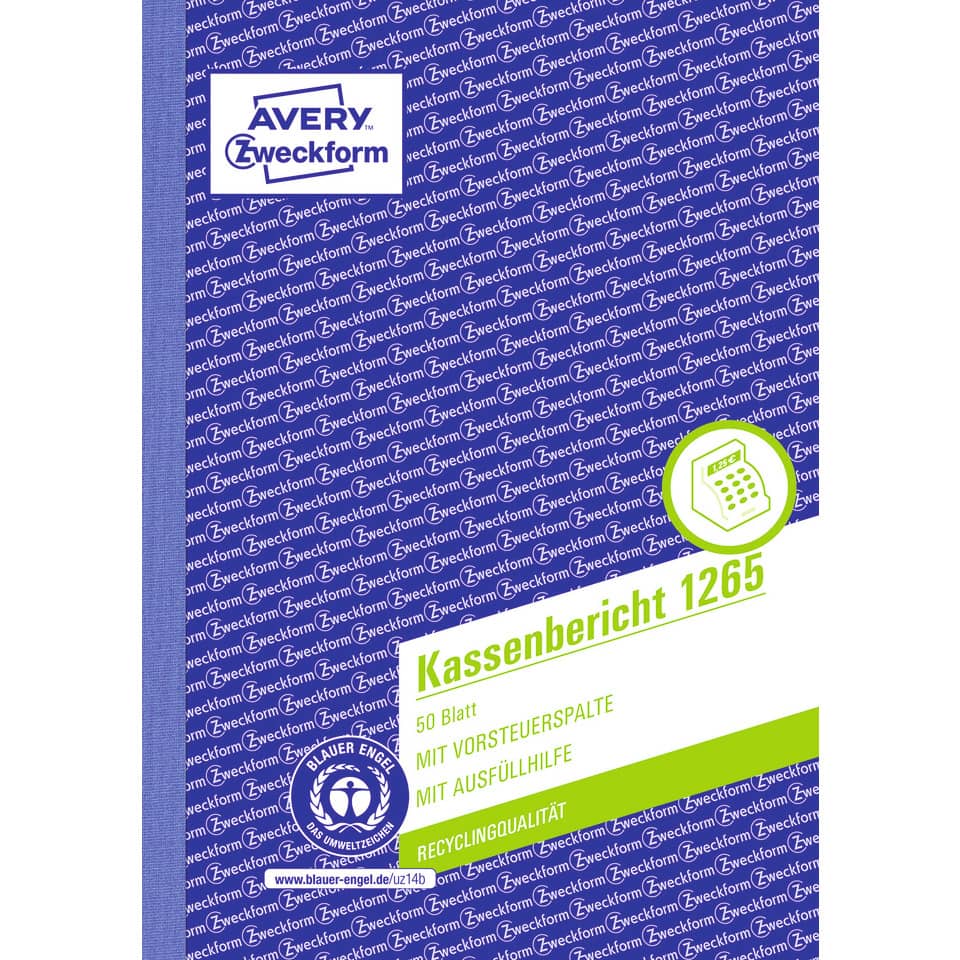 Kassenbericht, A5 AVERY ZWECKFORM 1265 AVERY ZWECKFORM 1265 Recycling
