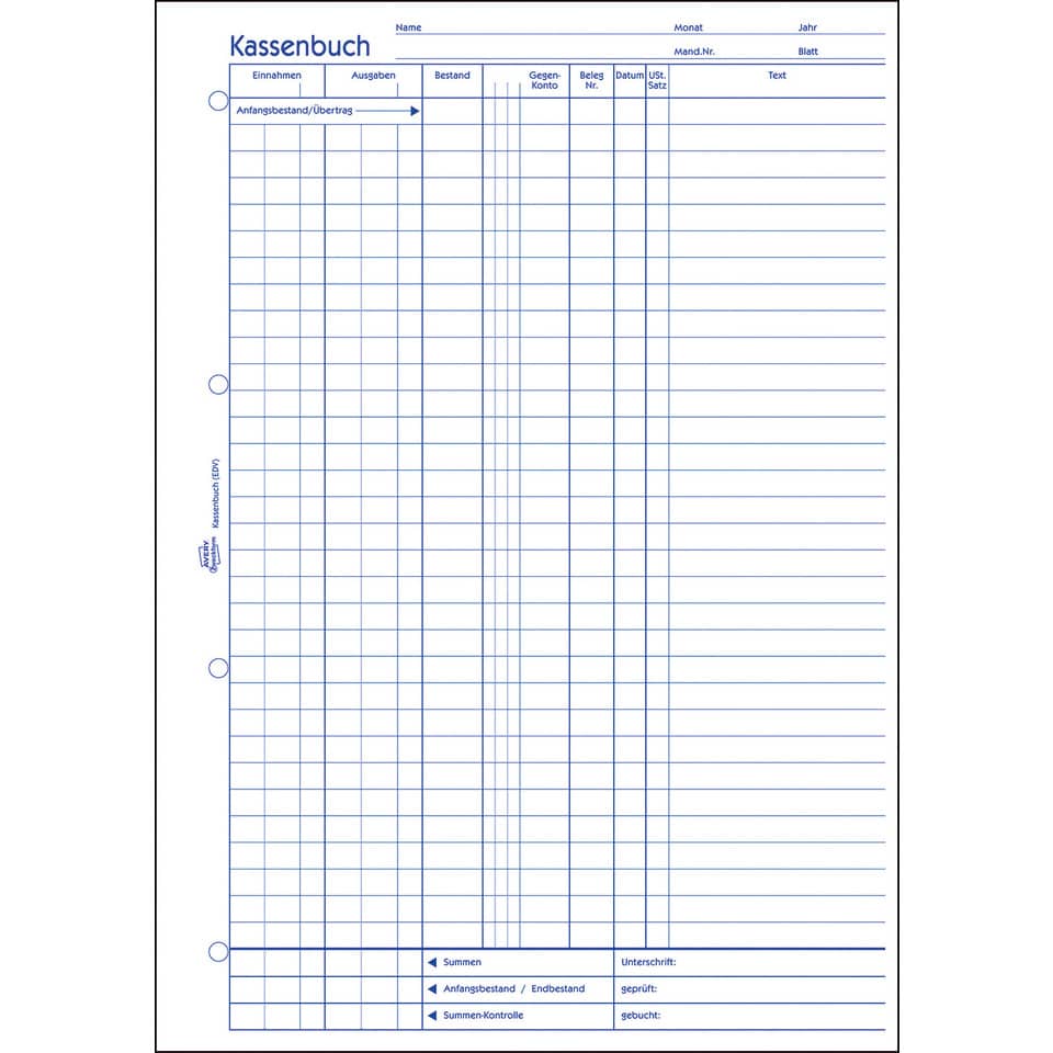 Kassenbuch mit Blaupapier, A4, 100 Blatt AVERY ZWECKFORM 1226 AVERY ZWECKFORM 1226 Recycling