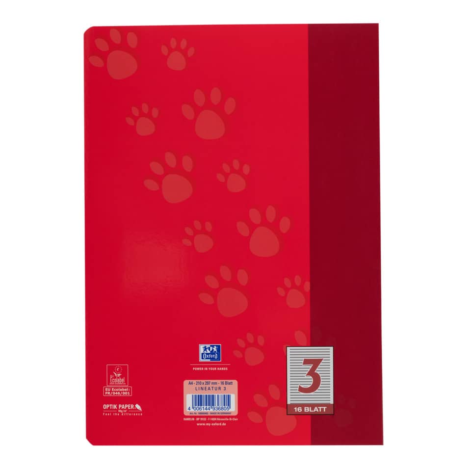 Heft, A4, 90g/m², 16 Blatt, Lin.3, liniert, rot OXFORD 100050402