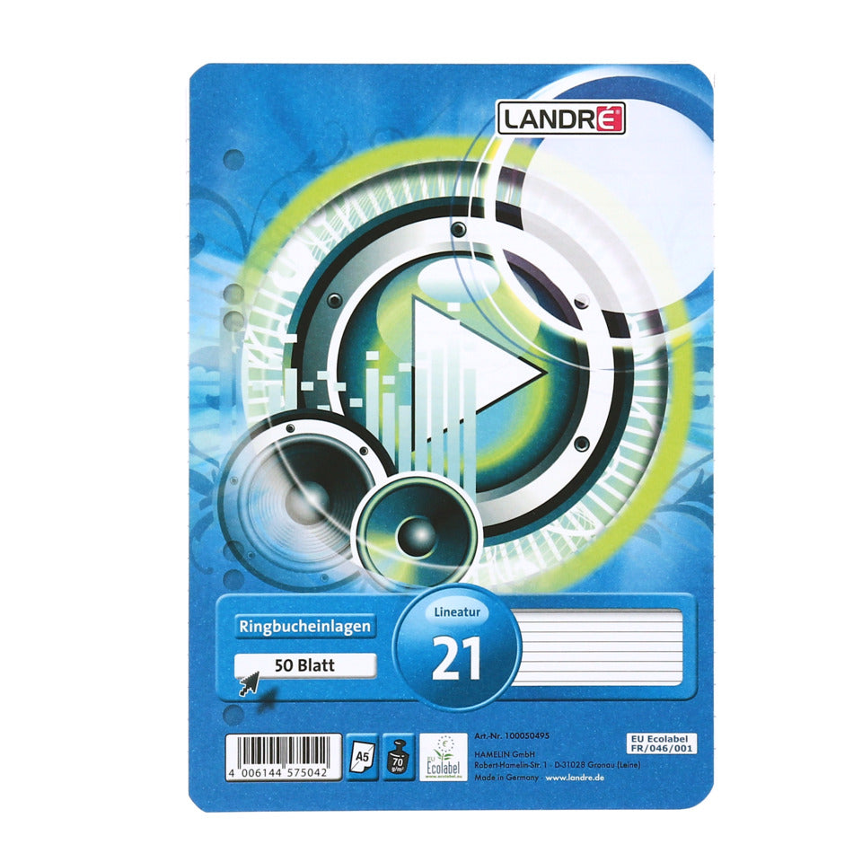 Ringbucheinlage, A5, 70g/m², 50 Blatt, Lin.21, liniert LANDRE 100050495 LANDRÉ 100050495