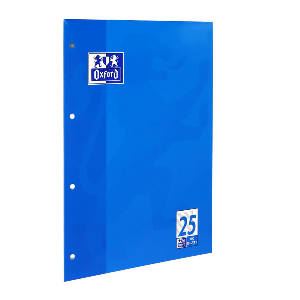 Schulblock, A4, 90g/m², 50 Blatt, Lin.25, liniert mit Rand/rechts OXFORD 100050350 OXFORD 100050350  90g