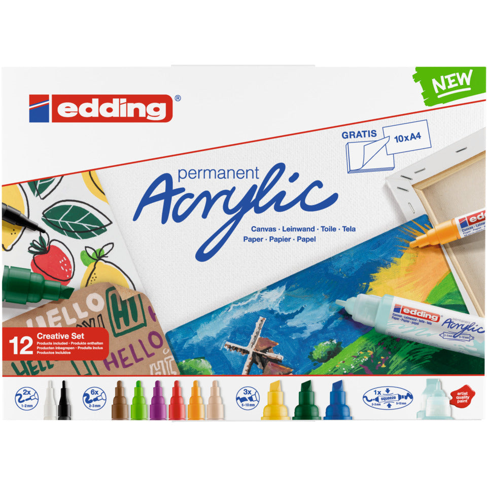 Acrylmarker Basic Set, 12 Stück, sortiert EDDING 4-CS12B EDDING CS12B basic Set