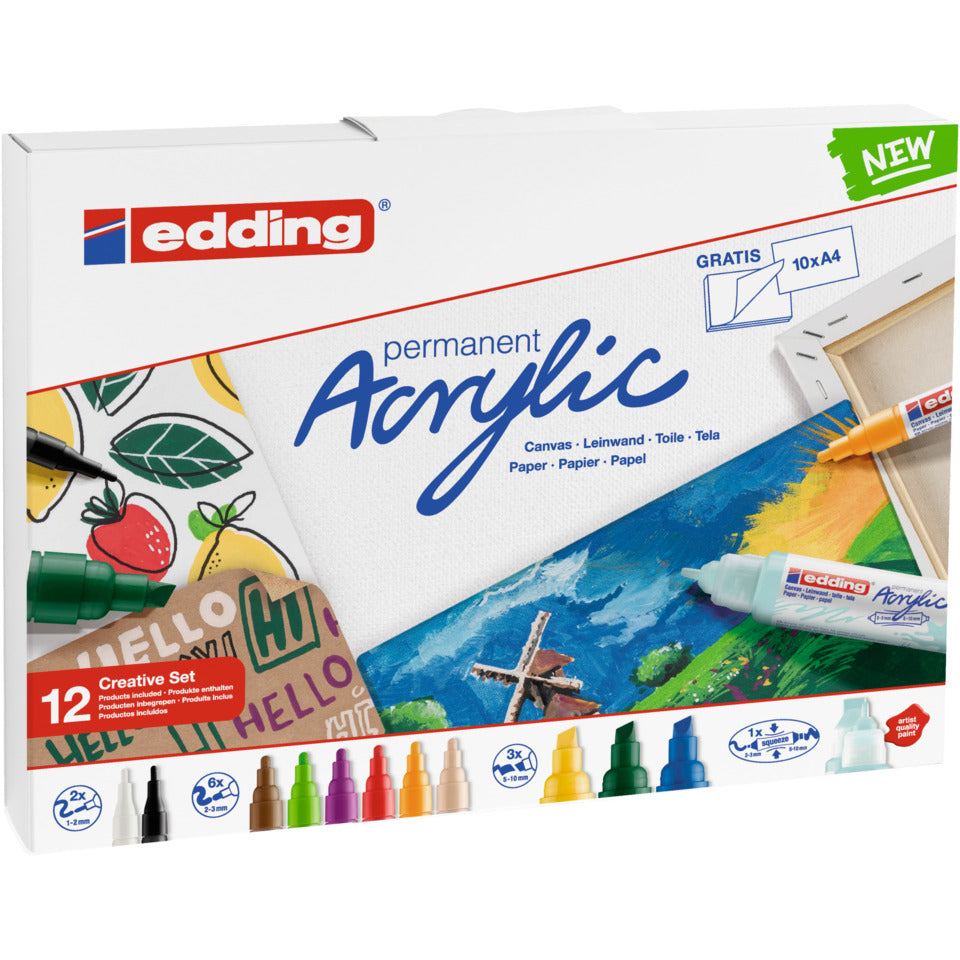 Acrylmarker Basic Set, 12 Stück, sortiert EDDING 4-CS12B EDDING CS12B basic Set