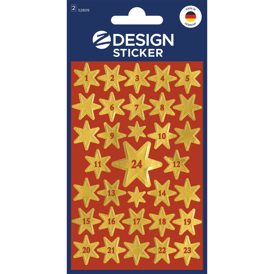 Weihnachtssticker Sterne mit Zahl 1-24, 33 Stück AVERY ZWECKFORM 52809 ZWECKFORM 52809 mit Zahl 1-24