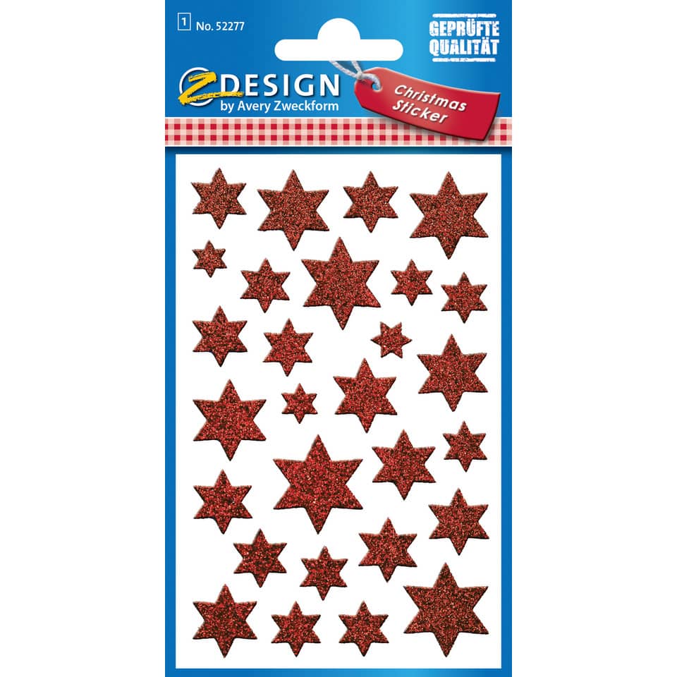 Weihnachtssticker Sterne, 28 Stück AVERY ZWECKFORM 52277 ZWECKFORM 52277 rot Glamour