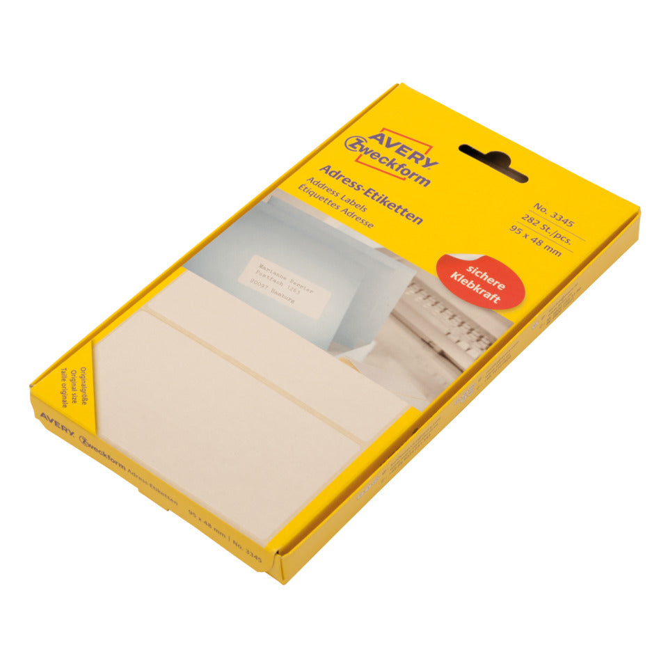 Adress-Etiketten, 95x48mm, 282 Stück, weiß AVERY ZWECKFORM 3345 ZWECKFORM 3345  zickzack gefalzt