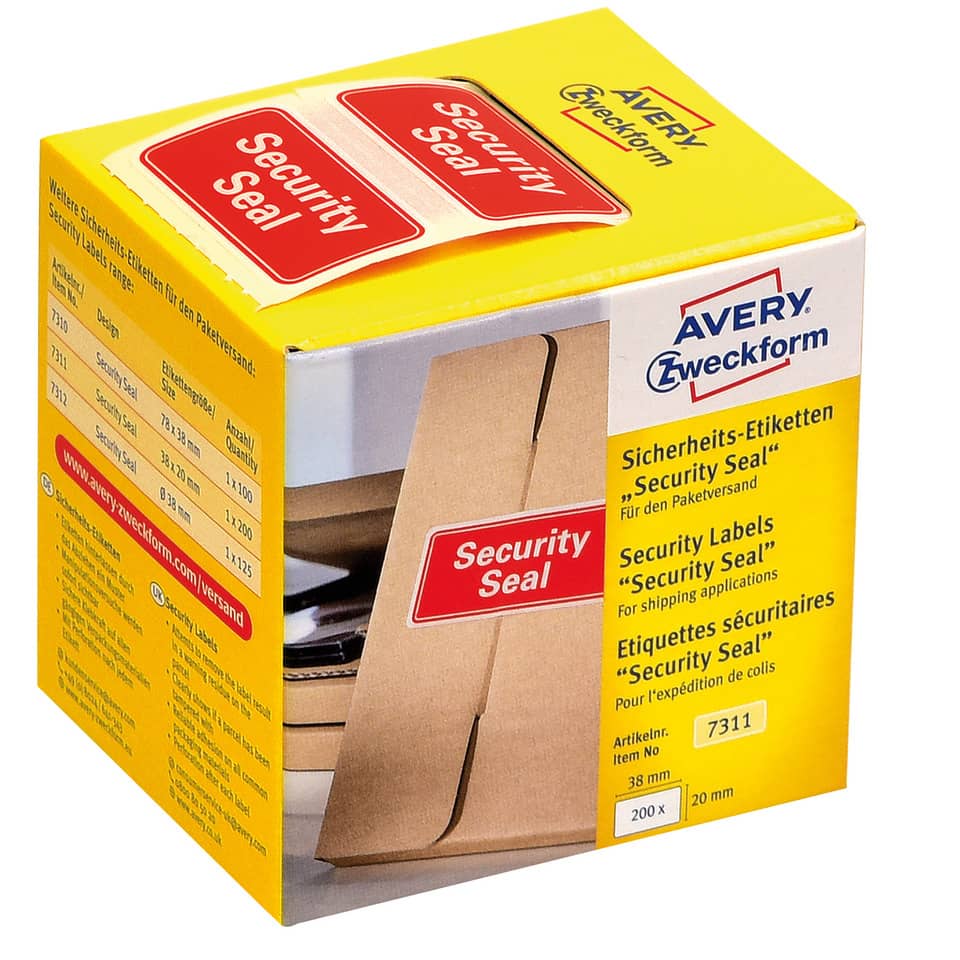 Sicherheitssiegel, 38x20mm, 200 Stück, rot AVERY ZWECKFORM 7311 ZWECKFORM 7311 200ST