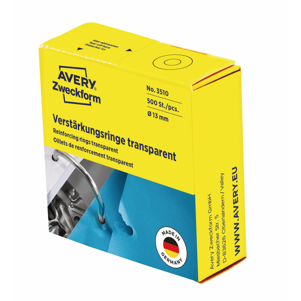 Lochverstärkungsringe, Ø13mm, 500 Stück, transparent AVERY ZWECKFORM 3510 ZWECKFORM 3510  im Spender