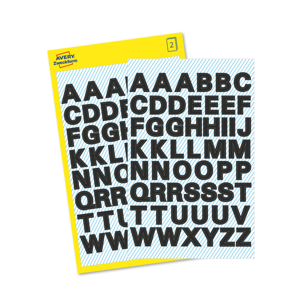 Buchstabenetiketten A-Z, 104 Stück, schwarz AVERY ZWECKFORM 3780 ZWECKFORM 3780  9,5 mm wetterfest
