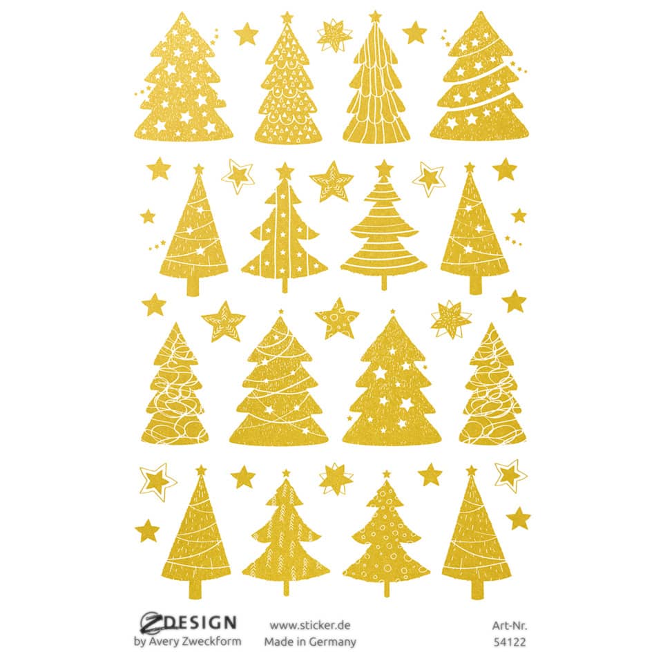 Weihnachtssticker Bäume/Sterne, 38 Stück AVERY ZWECKFORM 54122