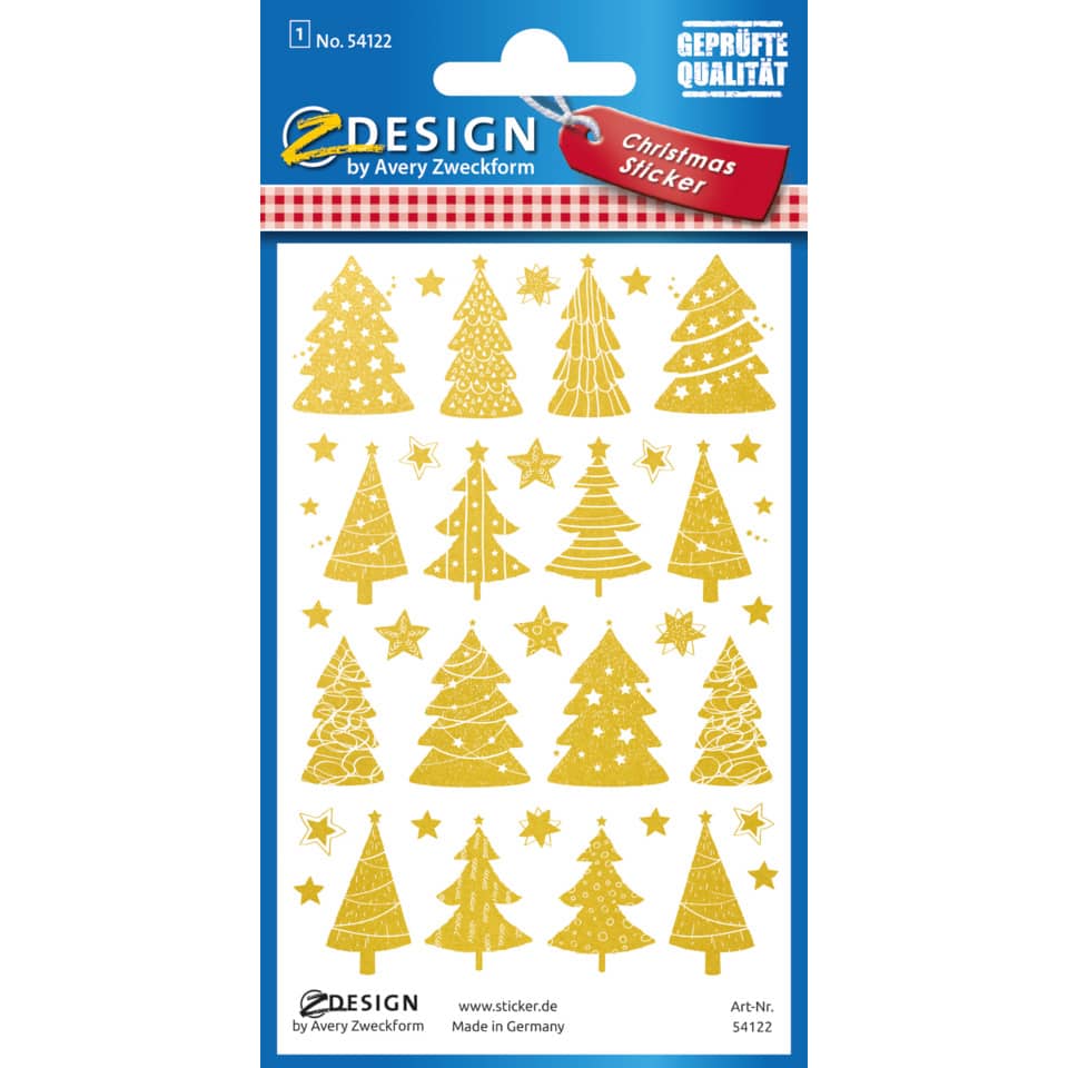 Weihnachtssticker Bäume/Sterne, 38 Stück AVERY ZWECKFORM 54122