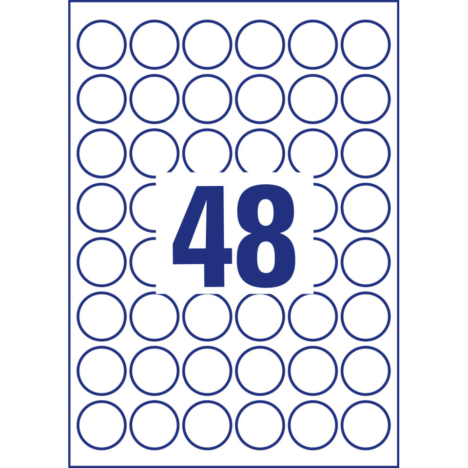 Universaletiketten, rund, ø 30 mm, A4, 480 Etiketten / 10 Bögen, weiß AVERY ZWECKFORM 6223-10 AVERY ZWECKFORM 6223-10 permanent