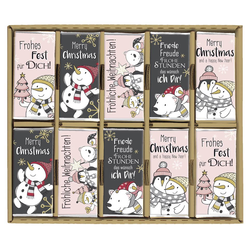 Weihnachtsschokolade Eisfreunde mini, 18 g, 5 Motive, sortiert STEINBECK 90123 STEINBECK 90123 5Mot. sortiert
