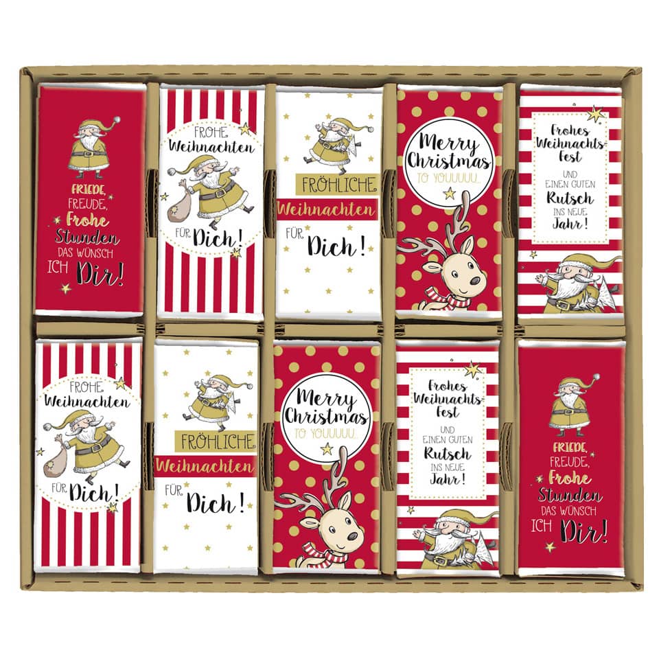 Weihnachtsschokolade mini, 18g, rot/gold STEINBECK 90124 STEINBECK 90124 5Mot.sortiert