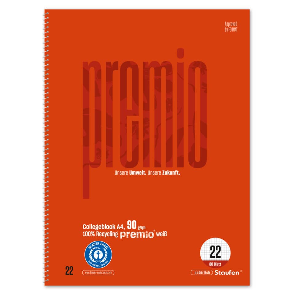 Collegeblock Premio, 90 g/qm, DIN A4, 5mm kariert, 80 Blatt STAUFEN PREMIO 040835022