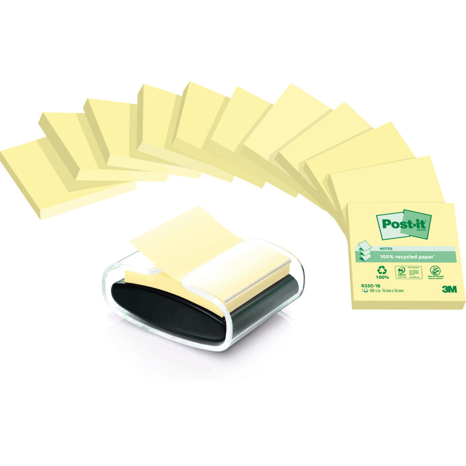 Haftnotizspender Z-Notes Recycling, inkl. 12 Blöcke Recycling Z-Notes, 76 x 76 mm, gelb POST-IT C2014Y12 POST-IT C2014Y12 Recycling