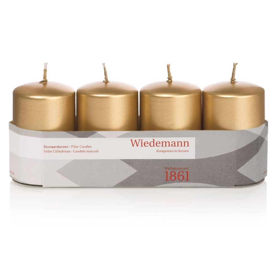 Stumpenkerze - 80 x 50 mm, 4 Stück, gold  218162.026 218162.026 80x50mm