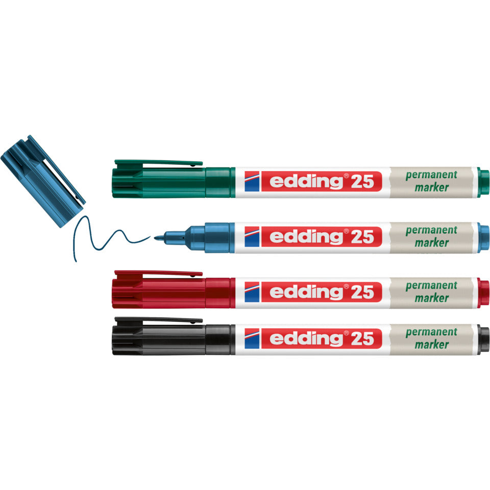 Permanentmarker e25 EcoLine, Rundspitze, nachfüllbar, 1mm, 4 Stück, sortiert EDDING 25/4 EDDING 4-25-4 EcoLine Rundspitze nachf.