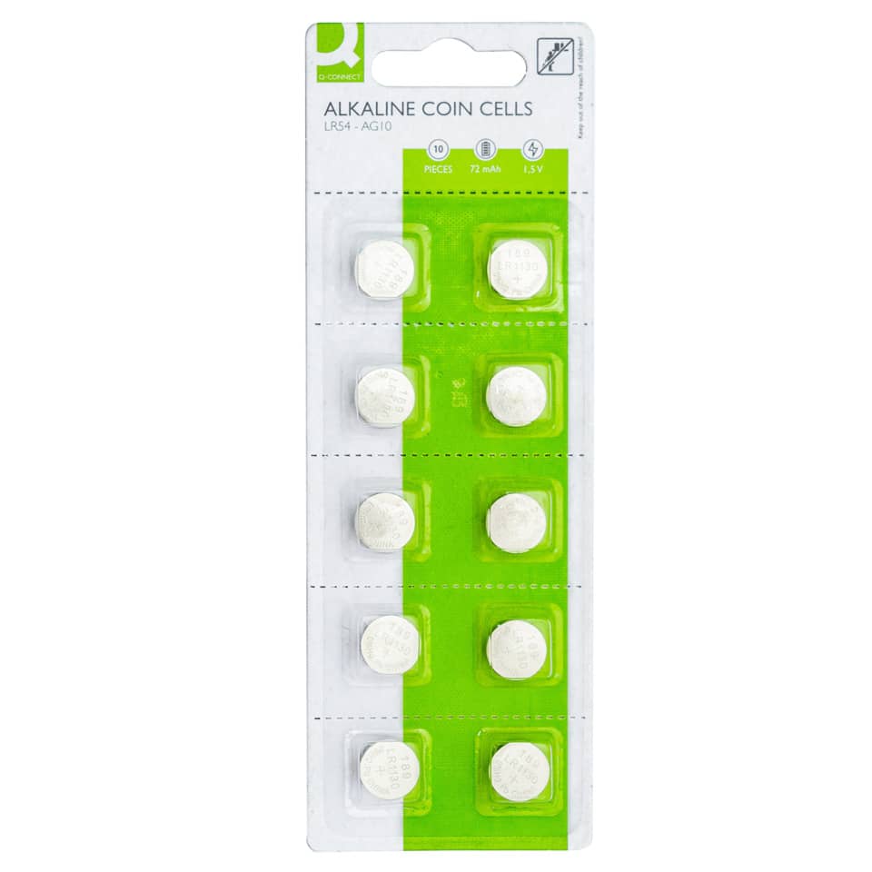 Knopfzellen-Batterie Alkali-Mangan LR54/AG10, 10 Stück Q-CONNECT KF14556 Q-CONNECT KF14556 Alkali