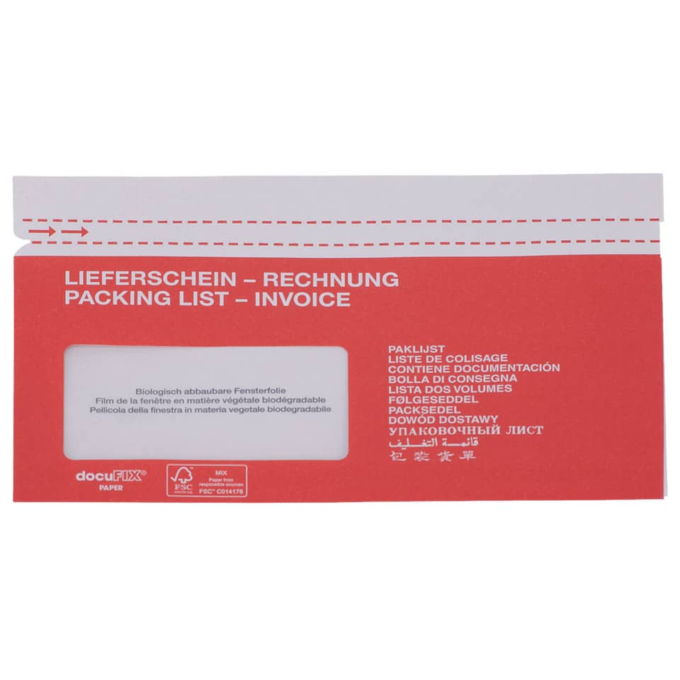 Dokumententasche, C5/6, 500 Stück,weiß/rot DOCUFIX 2FHDP340212 DOCUFIX 2FHDP340212 Papier