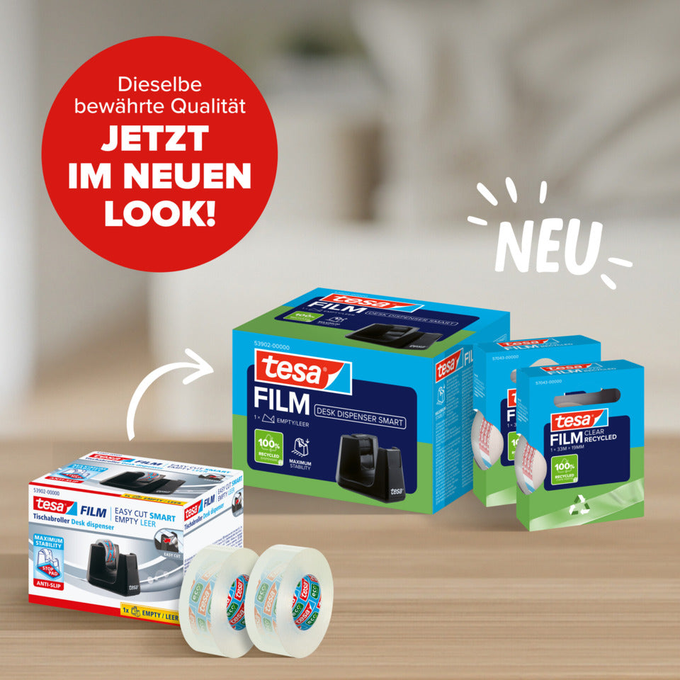 Tischabroller Easy Cut® Smart, schwarz, inkl. 2 x Klebefilm Eco Clear 33m x 19mm TESA 53905-00000-01 TESA 53905-00000-01 +2RL 19mm 33m