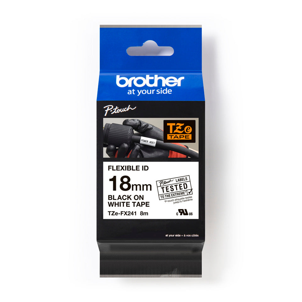Schriftband, 18mmx8m, schwarz/weiß BROTHER TZEFX241