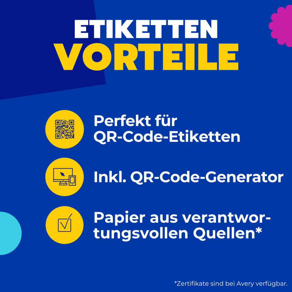 Universaletiketten, rund, ø 30 mm, A4, 480 Etiketten / 10 Bögen, weiß AVERY ZWECKFORM 6223-10 AVERY ZWECKFORM 6223-10 permanent