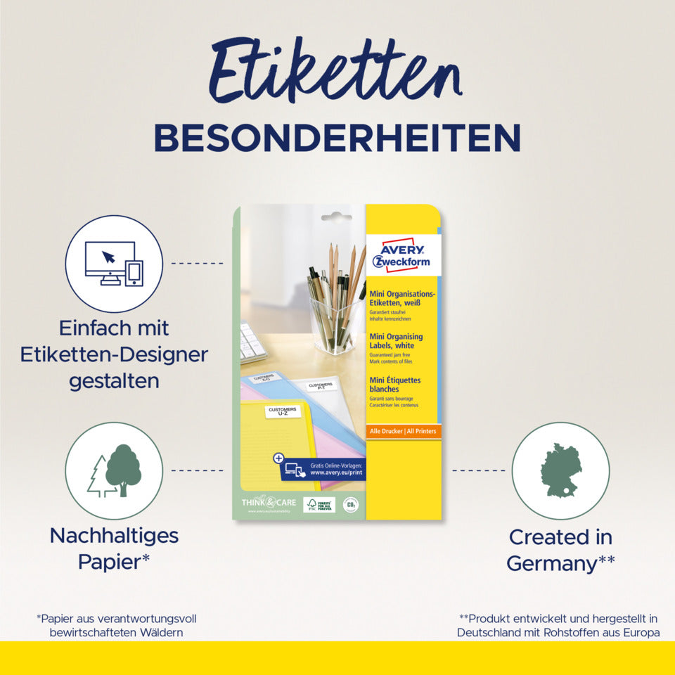 Mini-Organisations-Etiketten, 35,6 x 16,9 mm, 2.000 Stück, weiß AVERY ZWECKFORM L7632-25 ZWECKFORM L7632-25  2000St