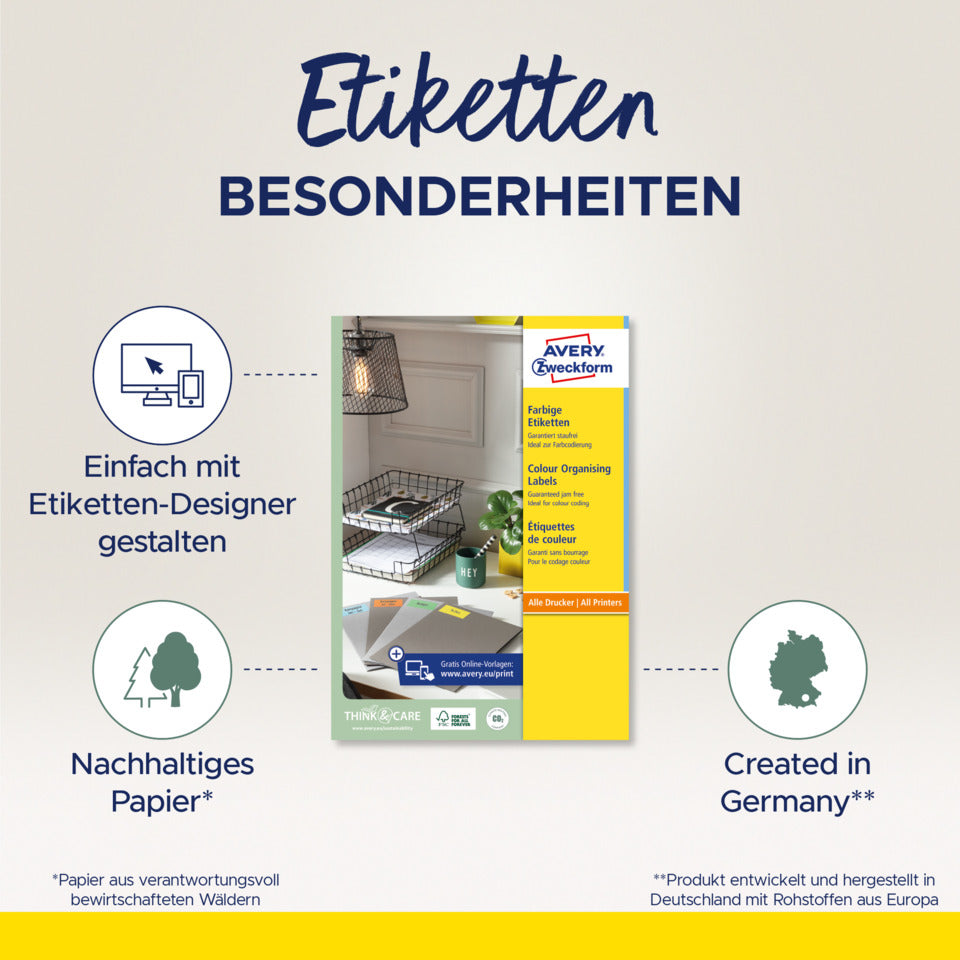 Universaletiketten, 70x37mm, 2400 Stück, grün AVERY ZWECKFORM 3450 ZWECKFORM 3450 2400ST