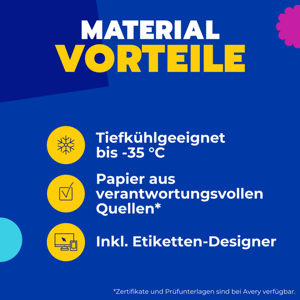 Tiefkühl-Etiketten, 38,1x21,2mm, 1625 Stück, weiß AVERY ZWECKFORM L7971-25 ZWECKFORM L7971-25 Tiefkühl