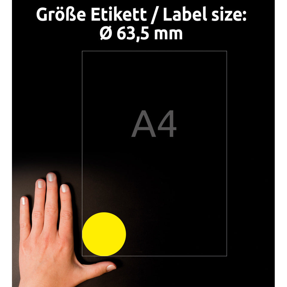 Farbige Etiketten, Ø63,5cm, 300 Stück, neongelb AVERY ZWECKFORM L7670Y-25 AVERY ZWECKFORM L7670Y-25 63,5