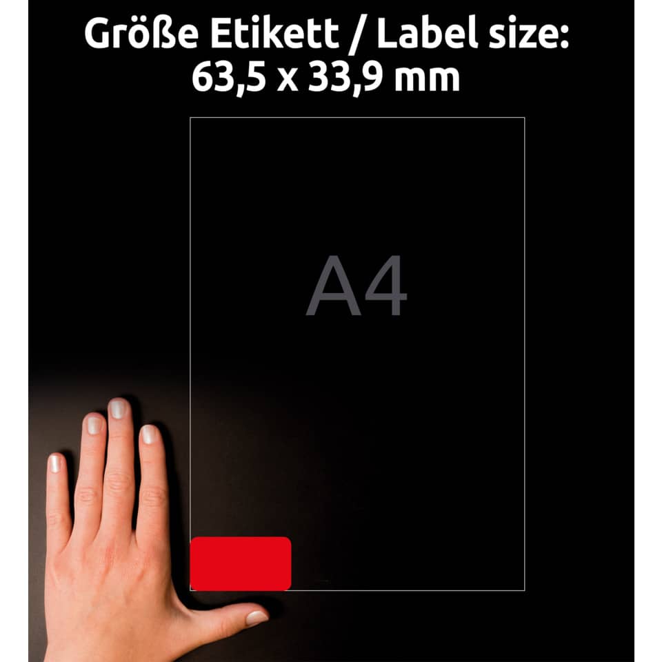Etiketten farbig ablösbar, 63,5x33,9mm, 480 Stück, rot AVERY ZWECKFORM L6034-20 ZWECKFORM L6034-20  480St